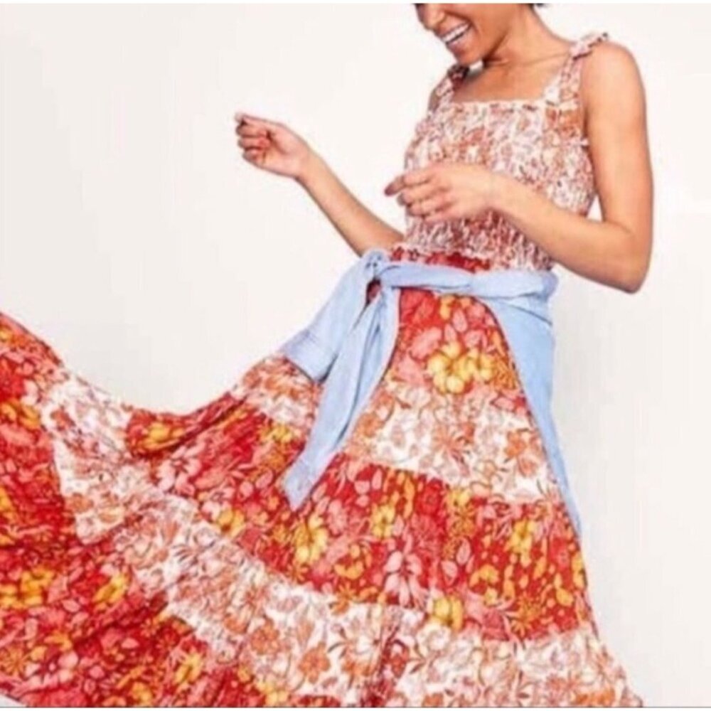 Anthropologie Abel The Label Lisbon Maple Summer Tiered Maxi Dress Orange Small